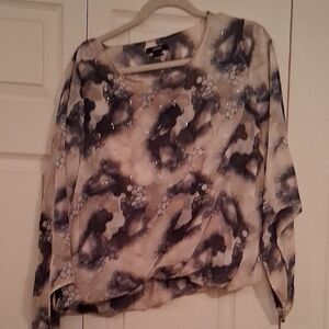 Alfani Black and Cream Abstract Women's Blouse